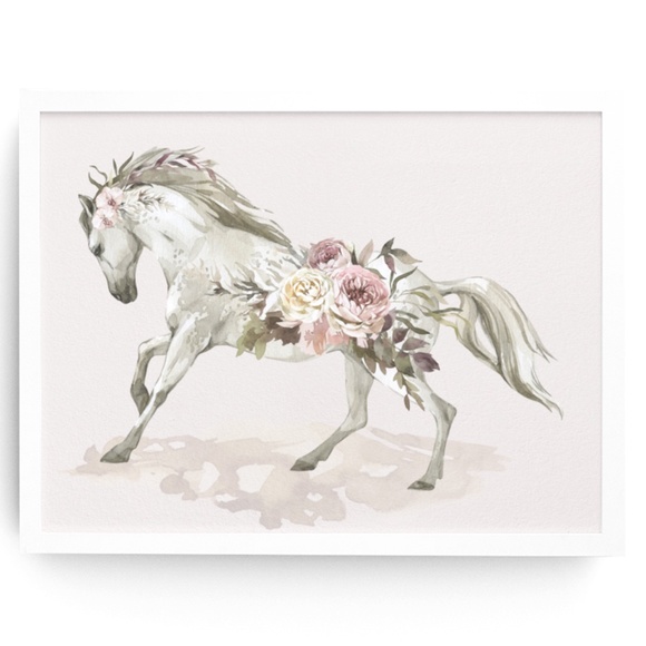 Other - Floral Horse Watercolor Illustration Wall Art Print Poster Unframed